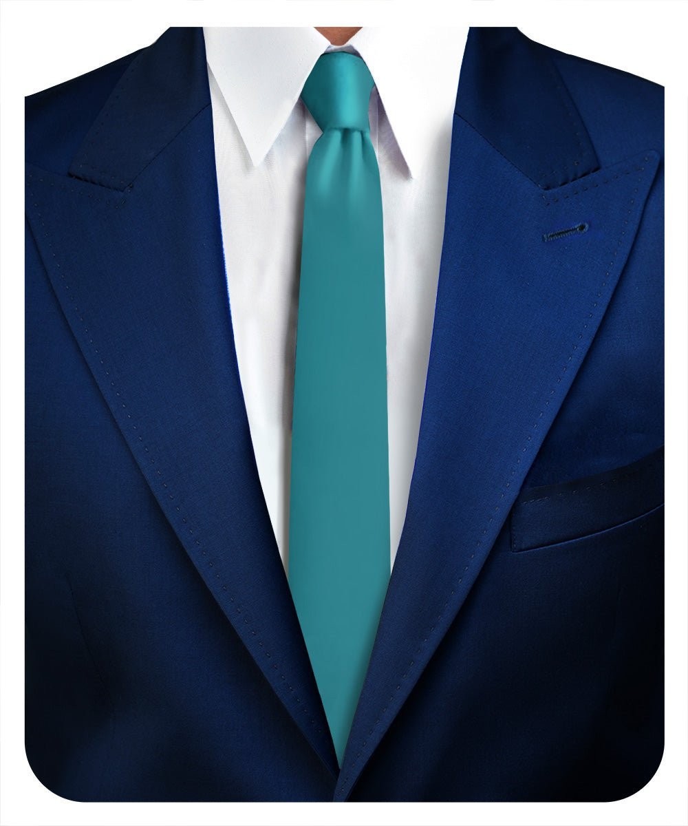 Vittorio Farina Men's Satin Skinny Necktie - Suits You Sir - Teal Blue - 
