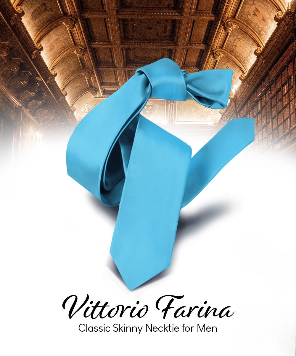Vittorio Farina Men's Satin Skinny Necktie - Suits You Sir - Turquoise - 