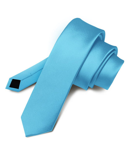 Vittorio Farina Men's Satin Skinny Necktie - Suits You Sir - Turquoise - 