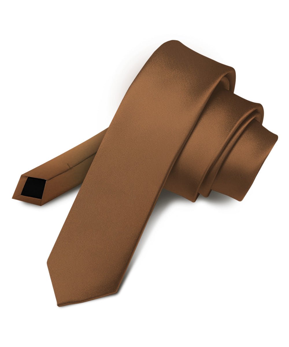 Vittorio Farina Men's Satin Skinny Necktie - Suits You Sir - Whiskey Brown - 
