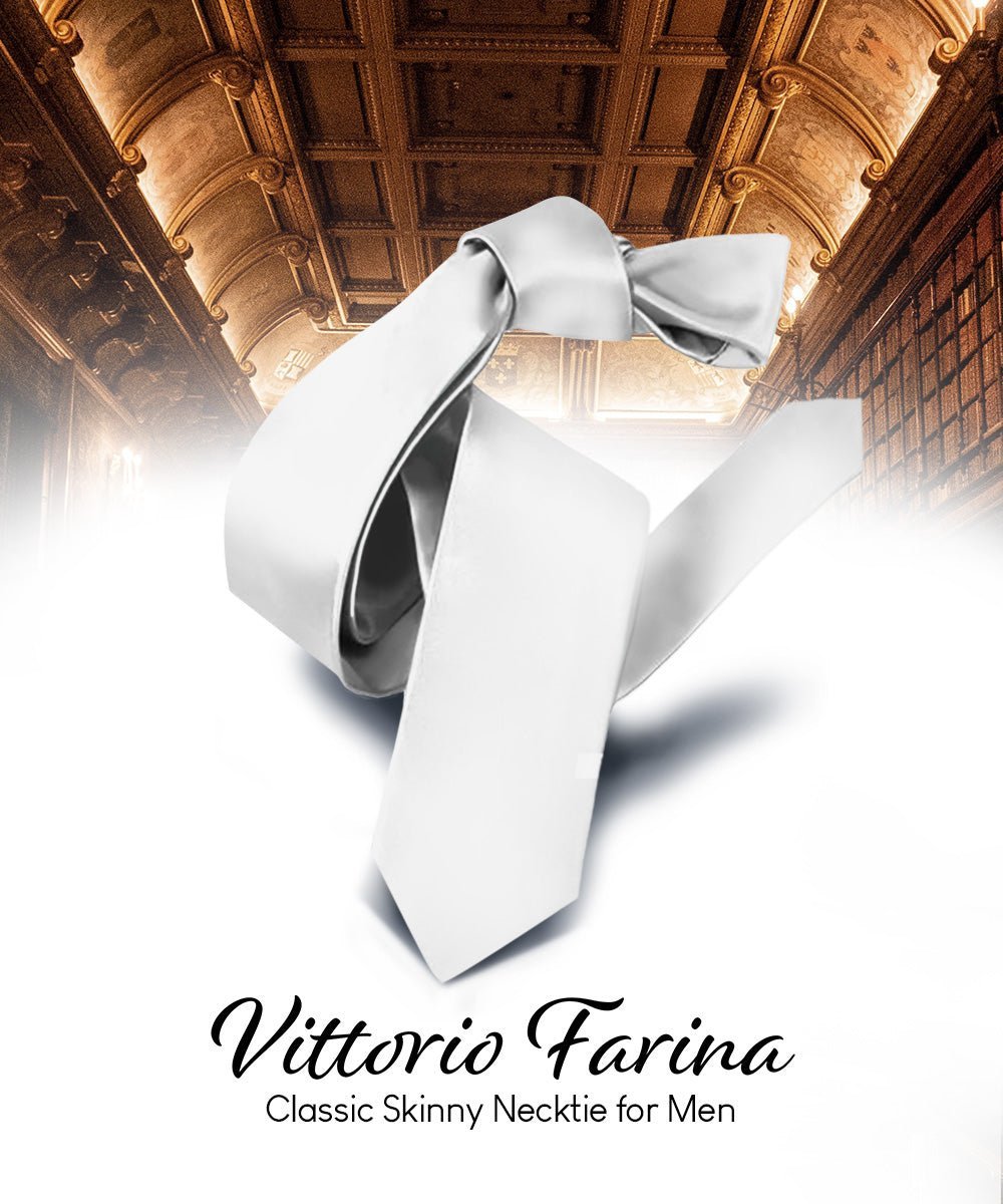 Vittorio Farina Men's Satin Skinny Necktie - Suits You Sir - White - 