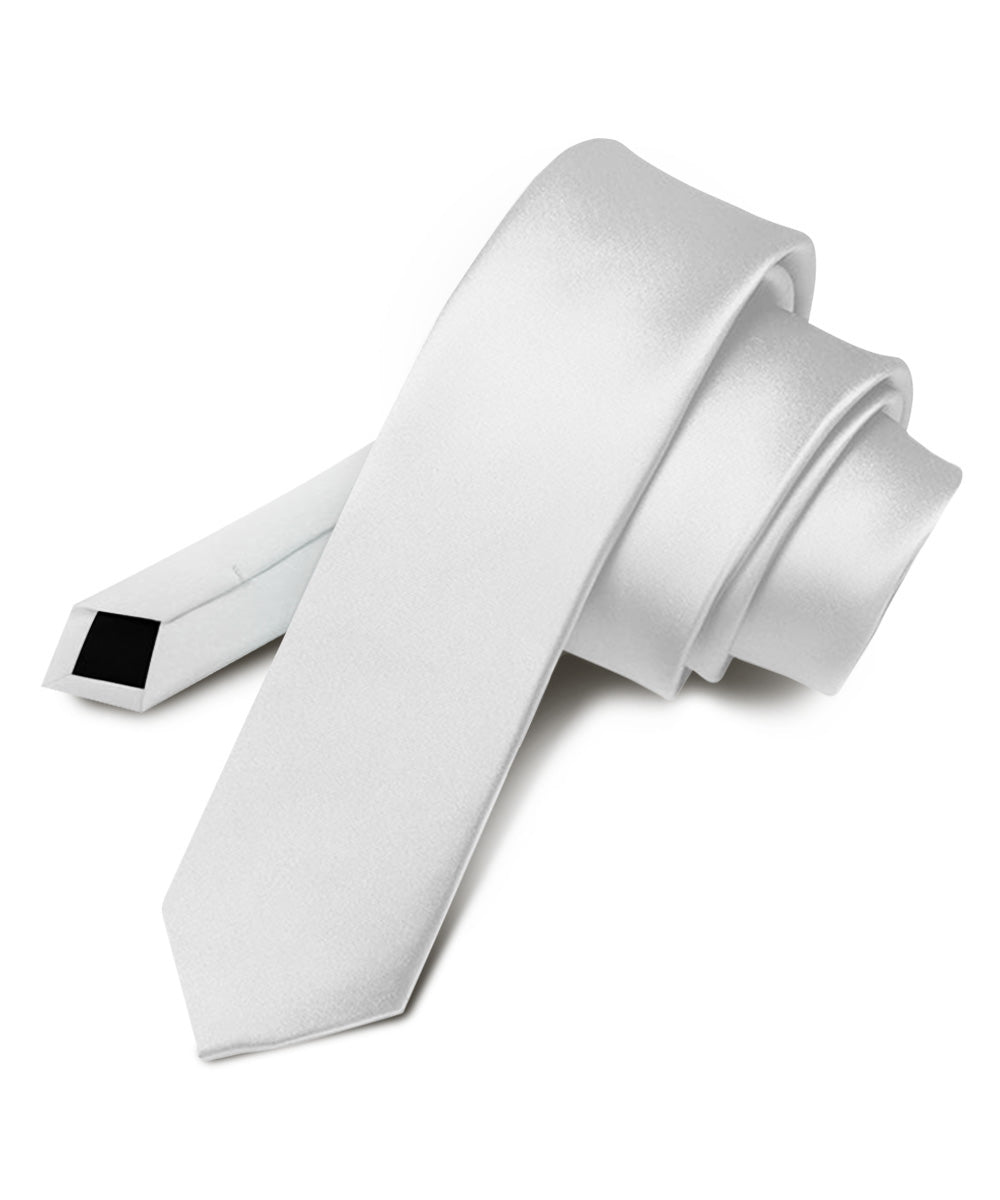 Vittorio Farina Men's Satin Skinny Necktie - Suits You Sir - White - 
