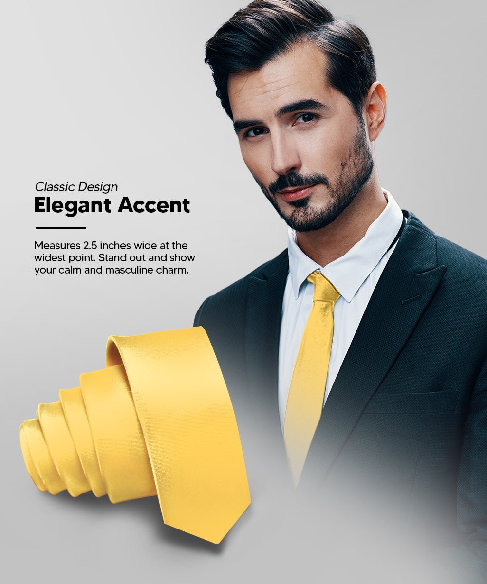 Vittorio Farina Men's Satin Skinny Necktie - Suits You Sir - Yellow - 