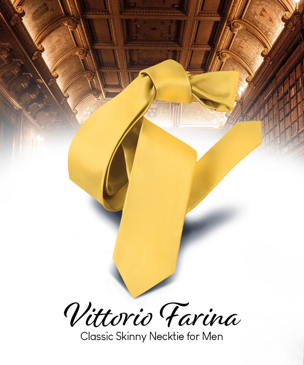 Vittorio Farina Men's Satin Skinny Necktie - Suits You Sir - Yellow - 