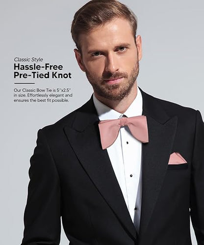 Vittorio Farina Men's Satin Teardrop Bow Tie & Pocket Square in Gift Box - Suits You Sir - Blush - 