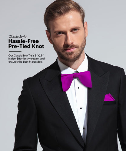 Vittorio Farina Men's Satin Teardrop Bow Tie & Pocket Square in Gift Box - Suits You Sir - Purple - 