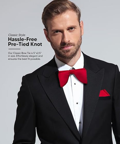 Vittorio Farina Men's Satin Teardrop Bow Tie & Pocket Square in Gift Box - Suits You Sir - Red - 