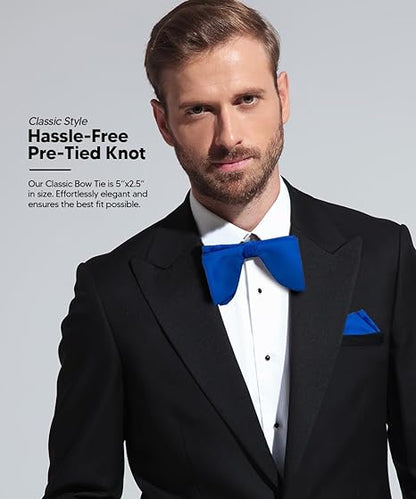 Vittorio Farina Men's Satin Teardrop Bow Tie & Pocket Square in Gift Box - Suits You Sir - Royal Blue - 