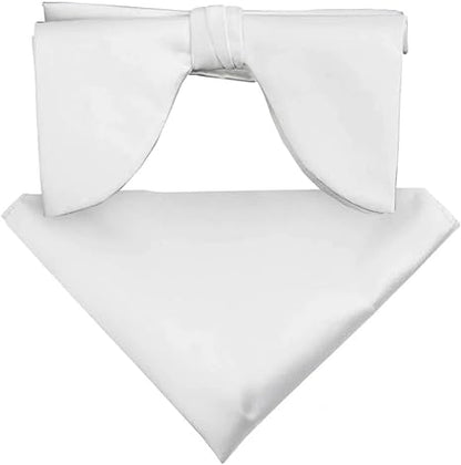 Vittorio Farina Men's Satin Teardrop Bow Tie & Pocket Square in Gift Box - Suits You Sir - White - 
