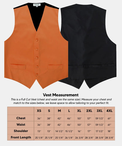 Vittorio Farina Men's Satin Vest, Necktie, Bow Tie and Pocket Square Set (Black Back) - Suits You Sir - Burnt Orange - XS