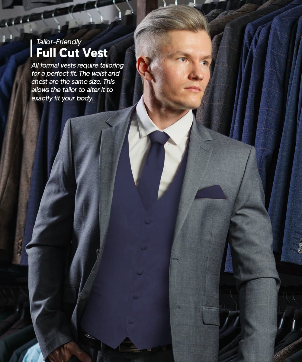 Vittorio Farina Men's Satin Vest, Necktie, Bow Tie and Pocket Square Set (Black Back) - Suits You Sir - Navy Blue - XS