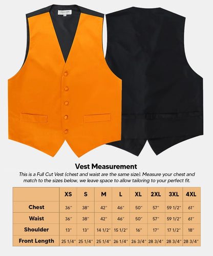 Vittorio Farina Men's Satin Vest, Necktie, Bow Tie and Pocket Square Set (Black Back) - Suits You Sir - Orange - XS