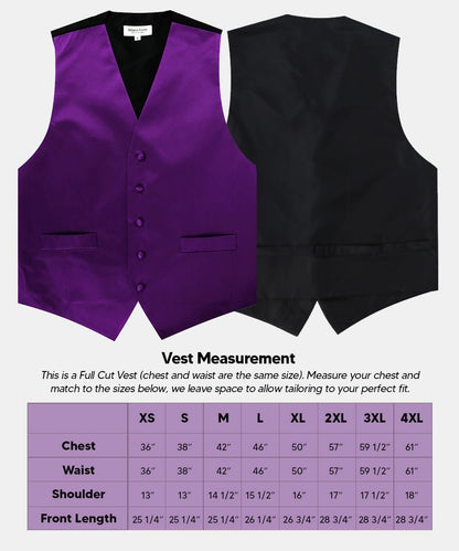 Vittorio Farina Men's Satin Vest, Necktie, Bow Tie and Pocket Square Set (Black Back) - Suits You Sir - Purple - XS