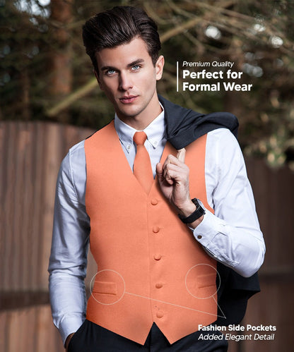 Vittorio Farina Men's Satin Vest, Necktie, Bow Tie and Pocket Square Set (Black Back) - Suits You Sir - Rose Gold - XS