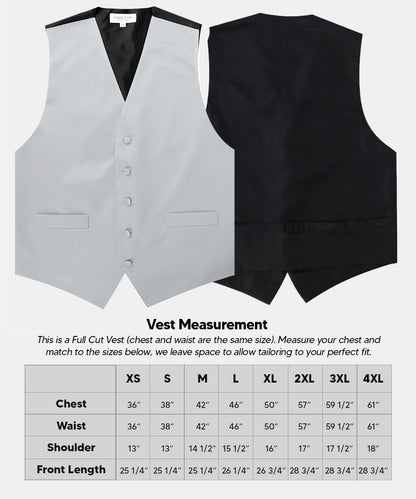 Vittorio Farina Men's Satin Vest, Necktie, Bow Tie and Pocket Square Set (Black Back) - Suits You Sir - Silver - XS