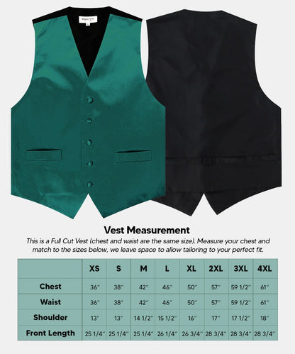 Vittorio Farina Men's Satin Vest, Necktie, Bow Tie and Pocket Square Set (Black Back) - Suits You Sir - Teal Green - XS