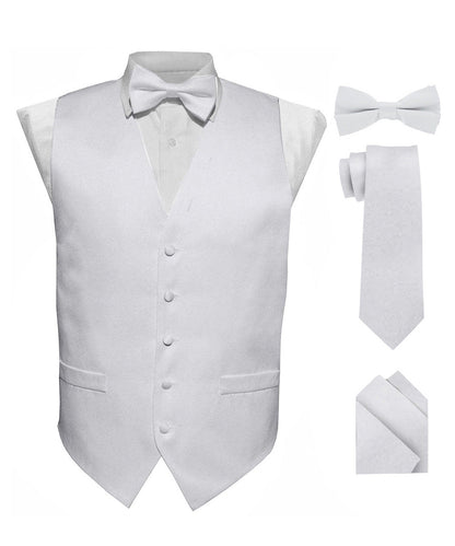 Vittorio Farina Men's Satin Vest, Necktie, Bow Tie and Pocket Square Set (White Back) - Suits You Sir - White - XS