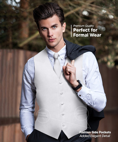 Vittorio Farina Men's Satin Vest, Necktie, Bow Tie and Pocket Square Set (White Back) - Suits You Sir - White - XS