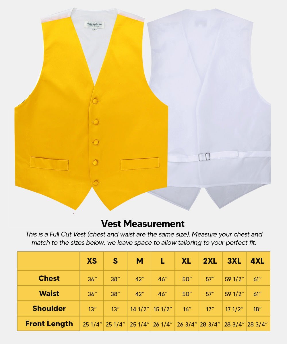 Vittorio Farina Men's Satin Vest, Necktie, Bow Tie and Pocket Square Set (White Back) - Suits You Sir - Yellow - XS