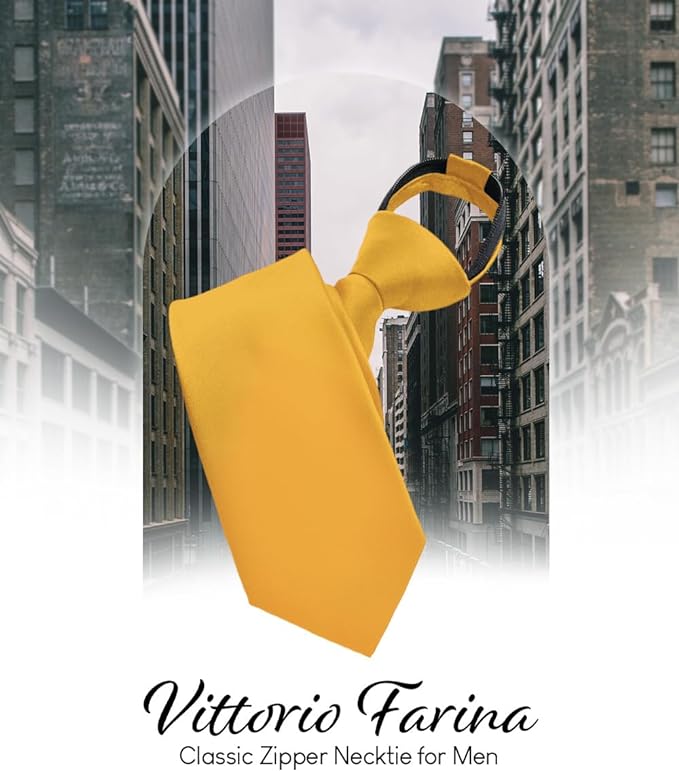 Vittorio Farina Men's Satin Zipper Necktie - Suits You Sir - Amber - 