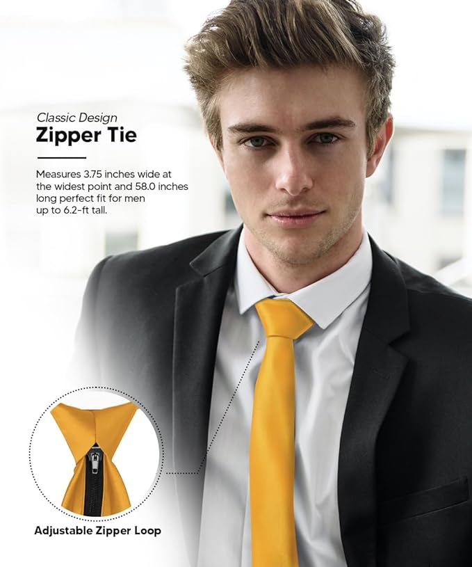 Vittorio Farina Men's Satin Zipper Necktie - Suits You Sir - Amber - 