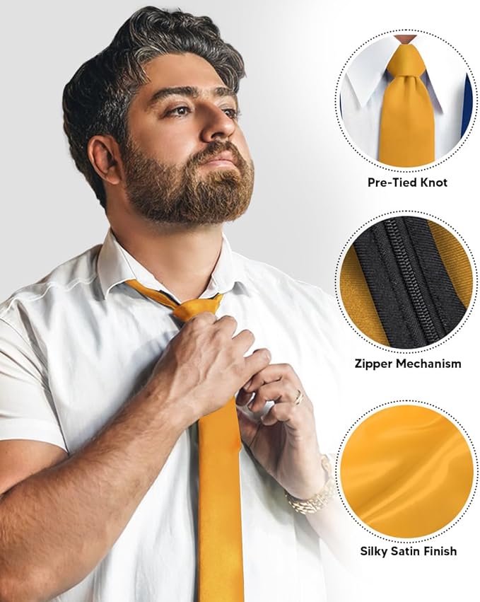 Vittorio Farina Men's Satin Zipper Necktie - Suits You Sir - Amber - 