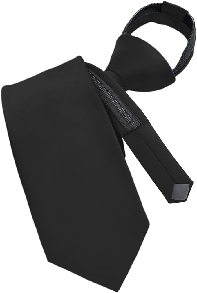 Vittorio Farina Men's Satin Zipper Necktie - Suits You Sir - Black - 