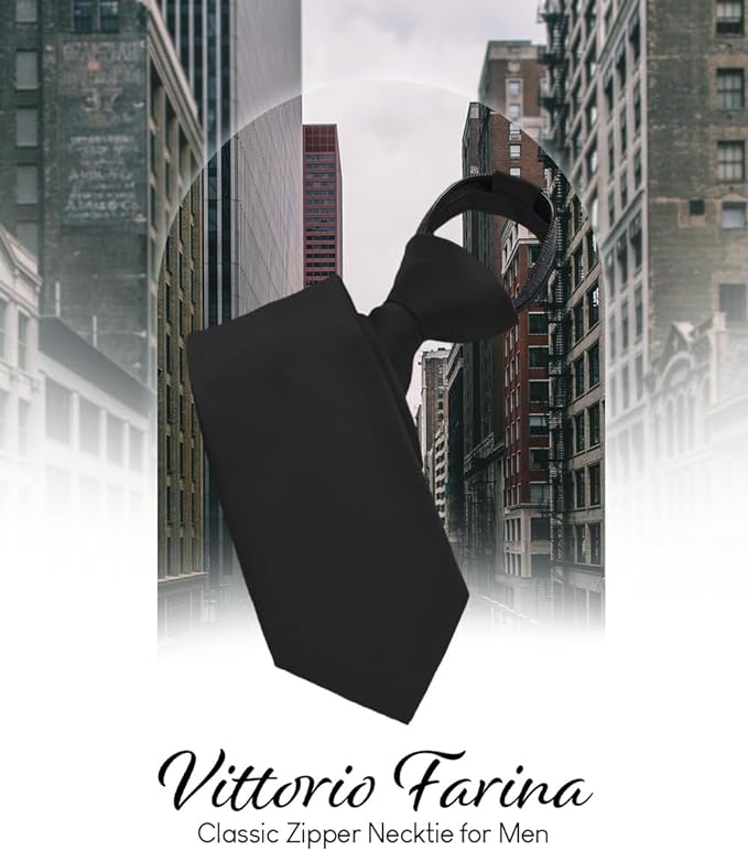Vittorio Farina Men's Satin Zipper Necktie - Suits You Sir - Black - 