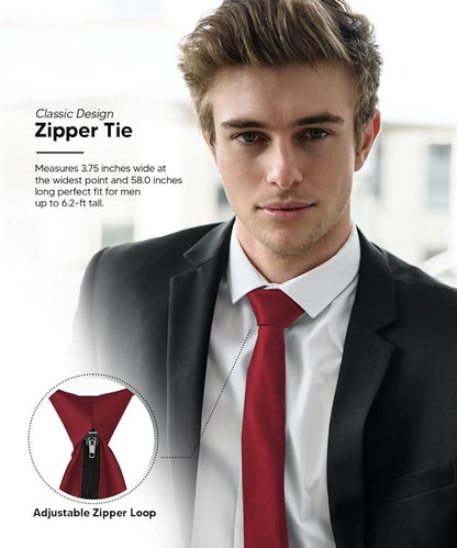 Vittorio Farina Men's Satin Zipper Necktie - Suits You Sir - Burgundy - 