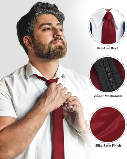 Vittorio Farina Men's Satin Zipper Necktie - Suits You Sir - Burgundy - 