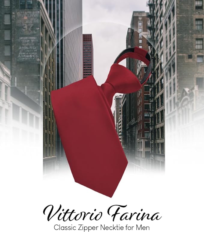 Vittorio Farina Men's Satin Zipper Necktie - Suits You Sir - Burgundy - 