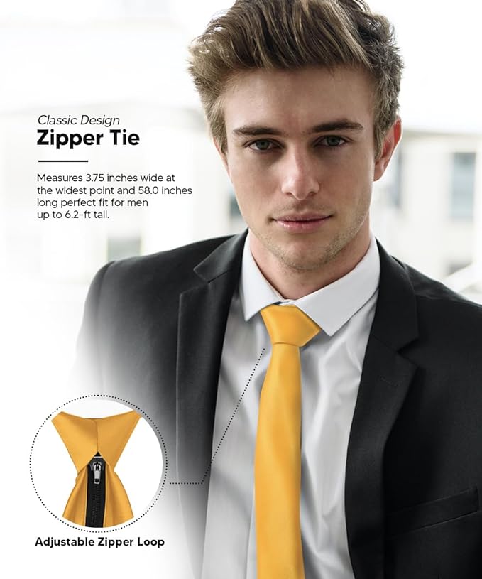 Vittorio Farina Men's Satin Zipper Necktie - Suits You Sir - Gold - 