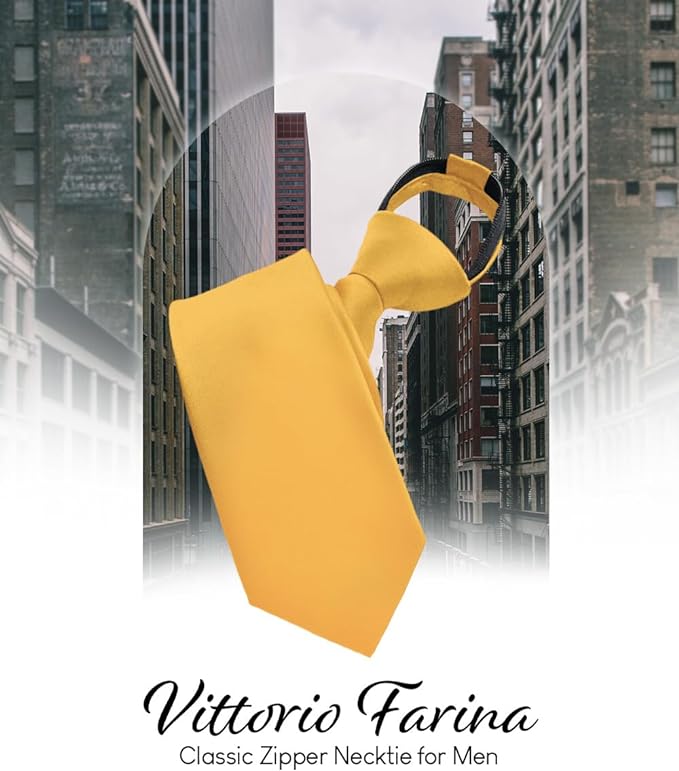 Vittorio Farina Men's Satin Zipper Necktie - Suits You Sir - Gold - 