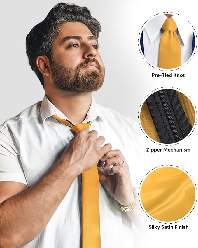 Vittorio Farina Men's Satin Zipper Necktie - Suits You Sir - Gold - 