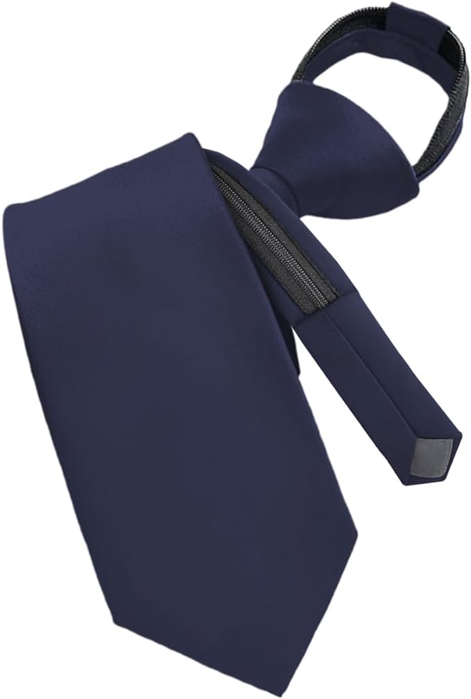Vittorio Farina Men's Satin Zipper Necktie - Suits You Sir - Navy Blue - 