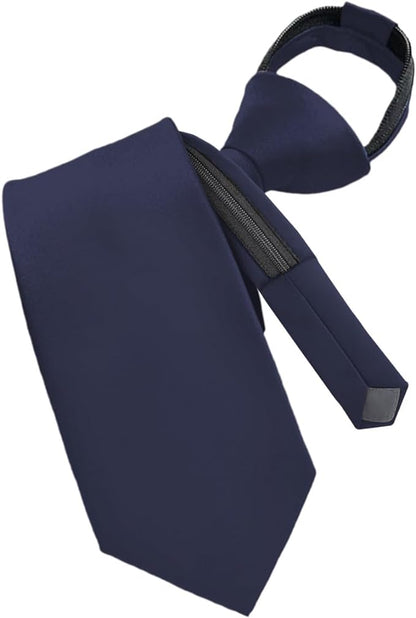 Vittorio Farina Men's Satin Zipper Necktie - Suits You Sir - Navy Blue - 
