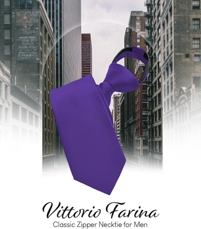 Vittorio Farina Men's Satin Zipper Necktie - Suits You Sir - Purple - 