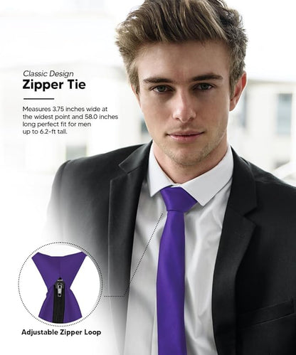 Vittorio Farina Men's Satin Zipper Necktie - Suits You Sir - Purple - 