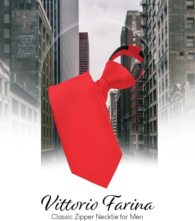 Vittorio Farina Men's Satin Zipper Necktie - Suits You Sir - Red - 