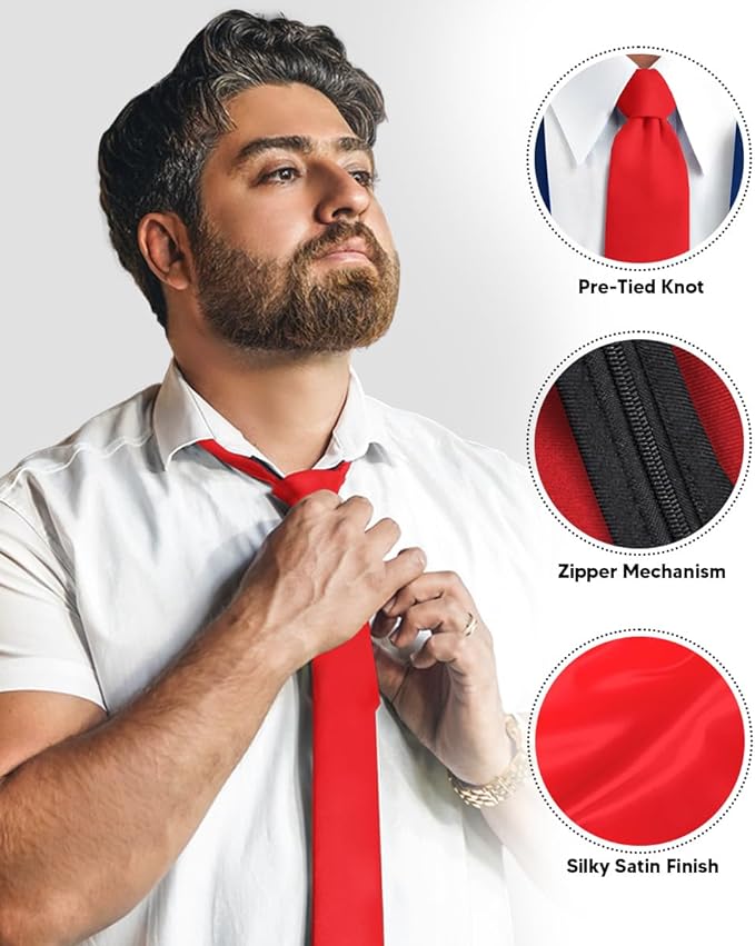 Vittorio Farina Men's Satin Zipper Necktie - Suits You Sir - Red - 