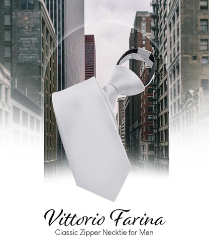 Vittorio Farina Men's Satin Zipper Necktie - Suits You Sir - Silver - 