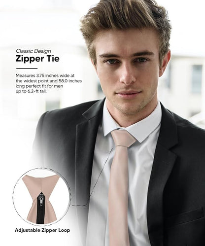 Vittorio Farina Men's Satin Zipper Necktie - Suits You Sir - Taupe - 