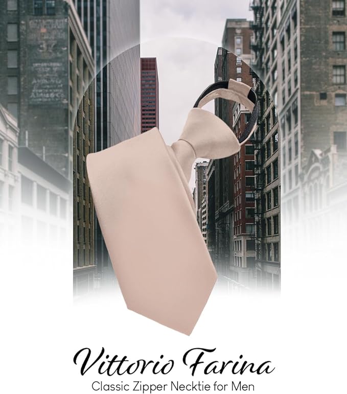 Vittorio Farina Men's Satin Zipper Necktie - Suits You Sir - Taupe - 