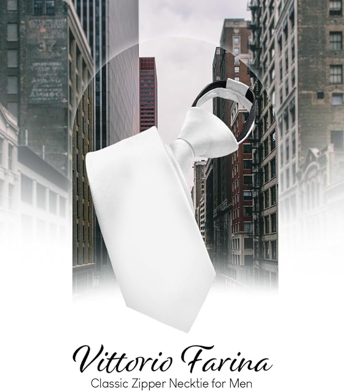 Vittorio Farina Men's Satin Zipper Necktie - Suits You Sir - White - 