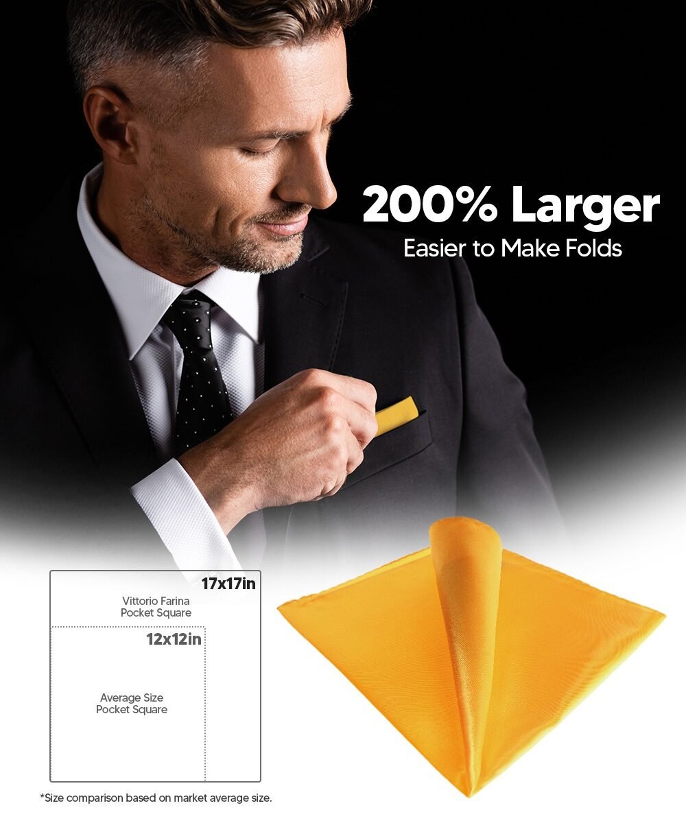 Vittorio Farina Men's Silky Satin Square Pocket Square - Suits You Sir - Amber - 17x17