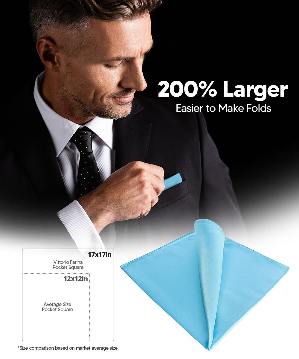 Vittorio Farina Men's Silky Satin Square Pocket Square - Suits You Sir - Aqua - 17x17