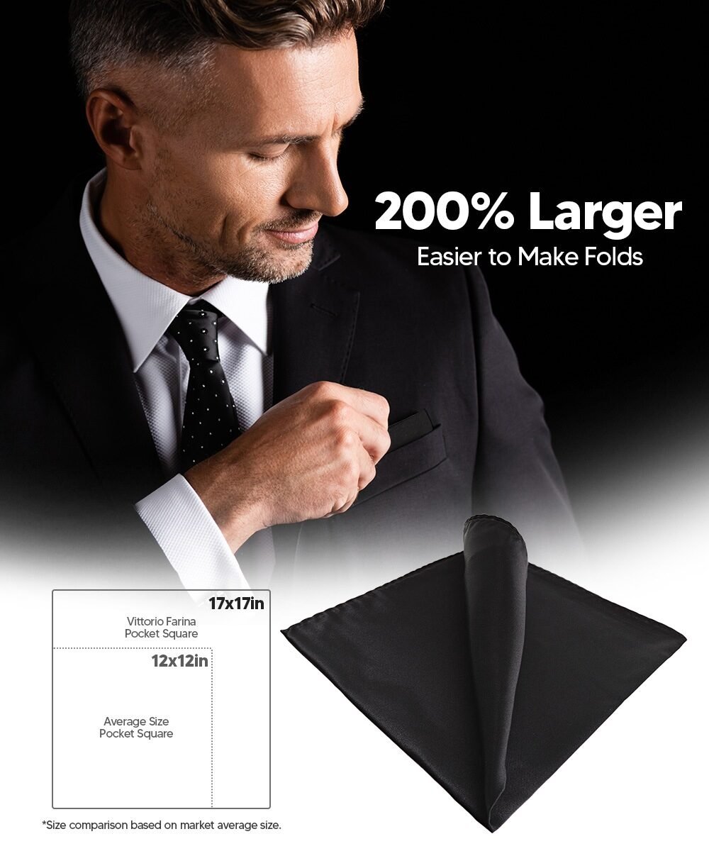 Vittorio Farina Men's Silky Satin Square Pocket Square - Suits You Sir - Black - 17x17