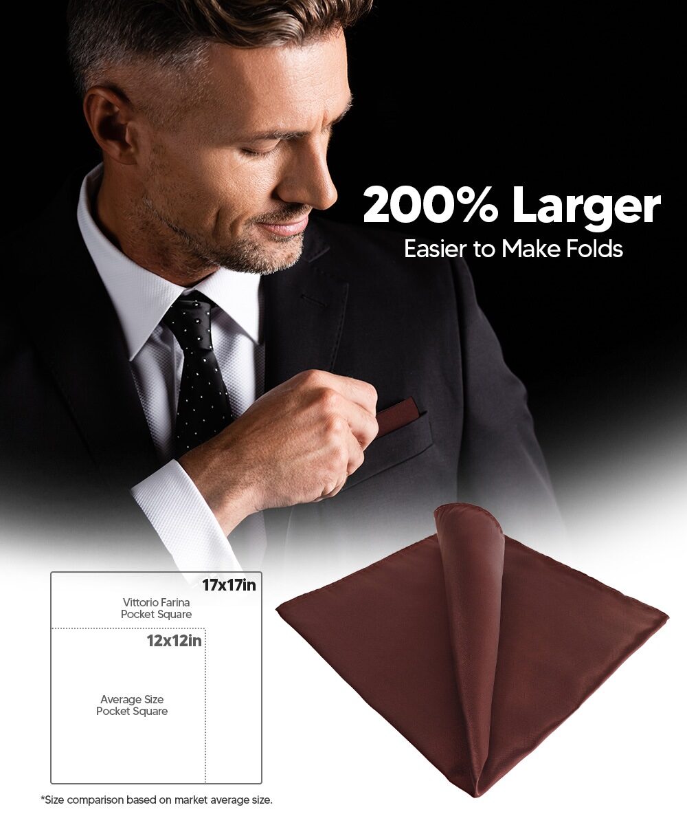 Vittorio Farina Men's Silky Satin Square Pocket Square - Suits You Sir - Brown - 17x17