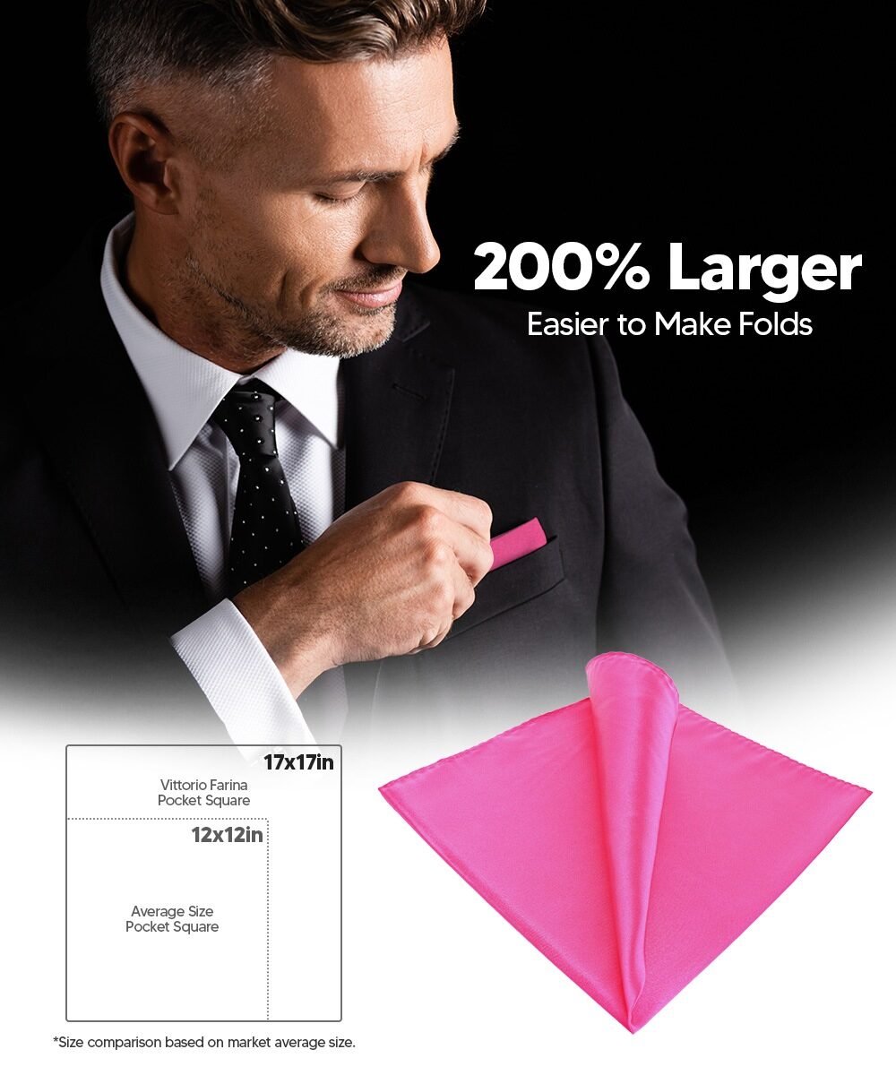 Vittorio Farina Men's Silky Satin Square Pocket Square - Suits You Sir - Hot Pink - 17x17