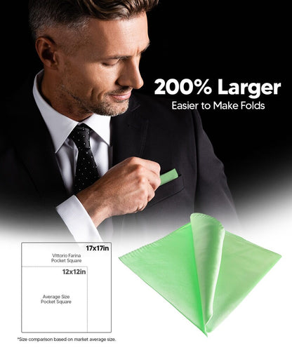 Vittorio Farina Men's Silky Satin Square Pocket Square - Suits You Sir - Lime Green - 17x17